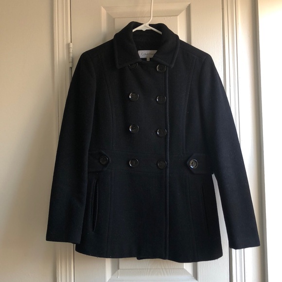 Black petite double breasted wool peacoat - Calvin Klein, size P2 - Picture 1 of 7